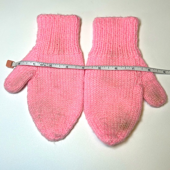 Handmade Mittens with Boat Embroidery Pink Snow Winter Knit Warm Cute Girls Kids - Picture 5 of 6